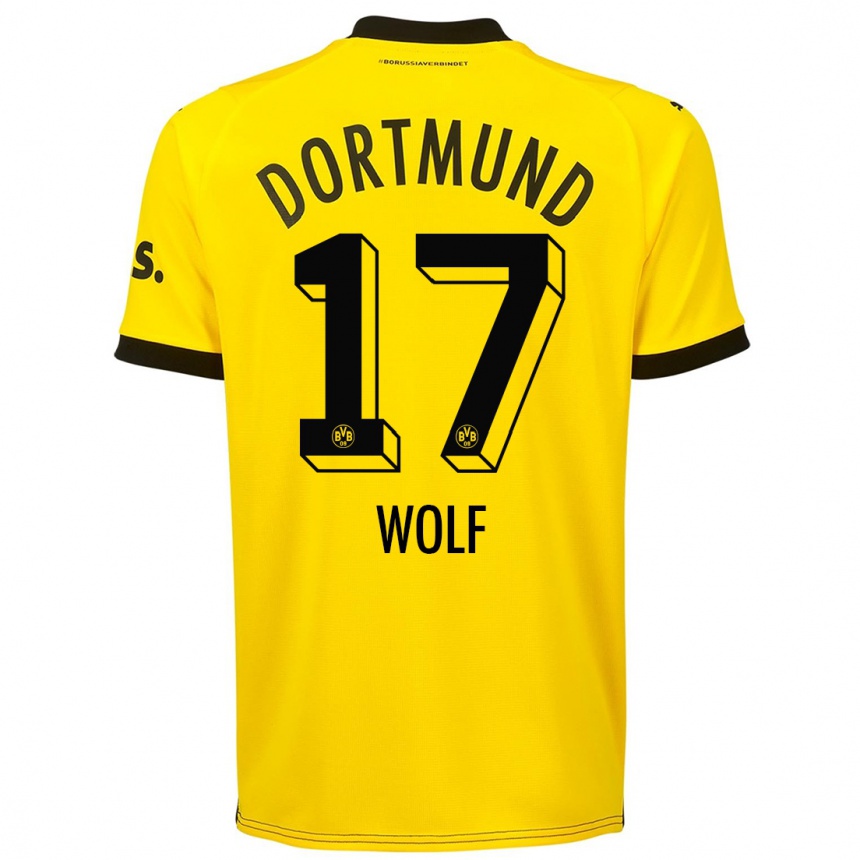 メンズフットボールマリウス・ヴォルフ#17黄色ホームシャツ2023/24ジャージーユニフォーム
