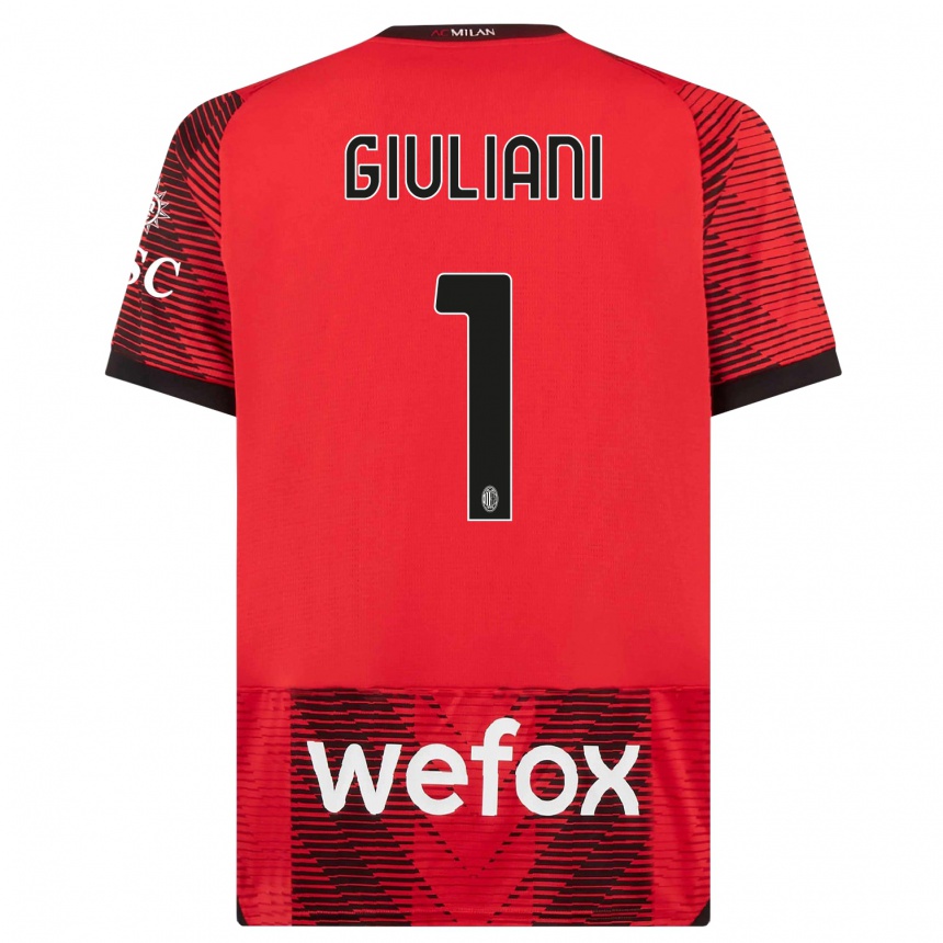 メンズフットボールラウラ・ジュリアーニ#1赤、黒ホームシャツ2023/24ジャージーユニフォーム