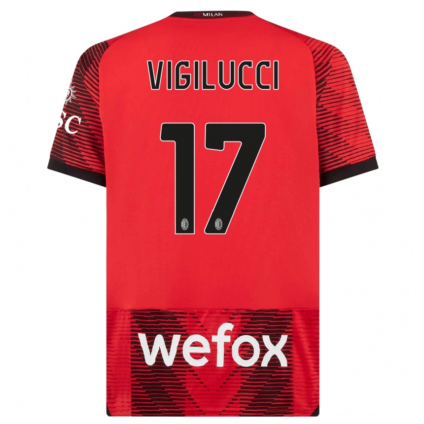 メンズフットボールヴァレリー・ヴィジルッチ#17赤、黒ホームシャツ2023/24ジャージーユニフォーム
