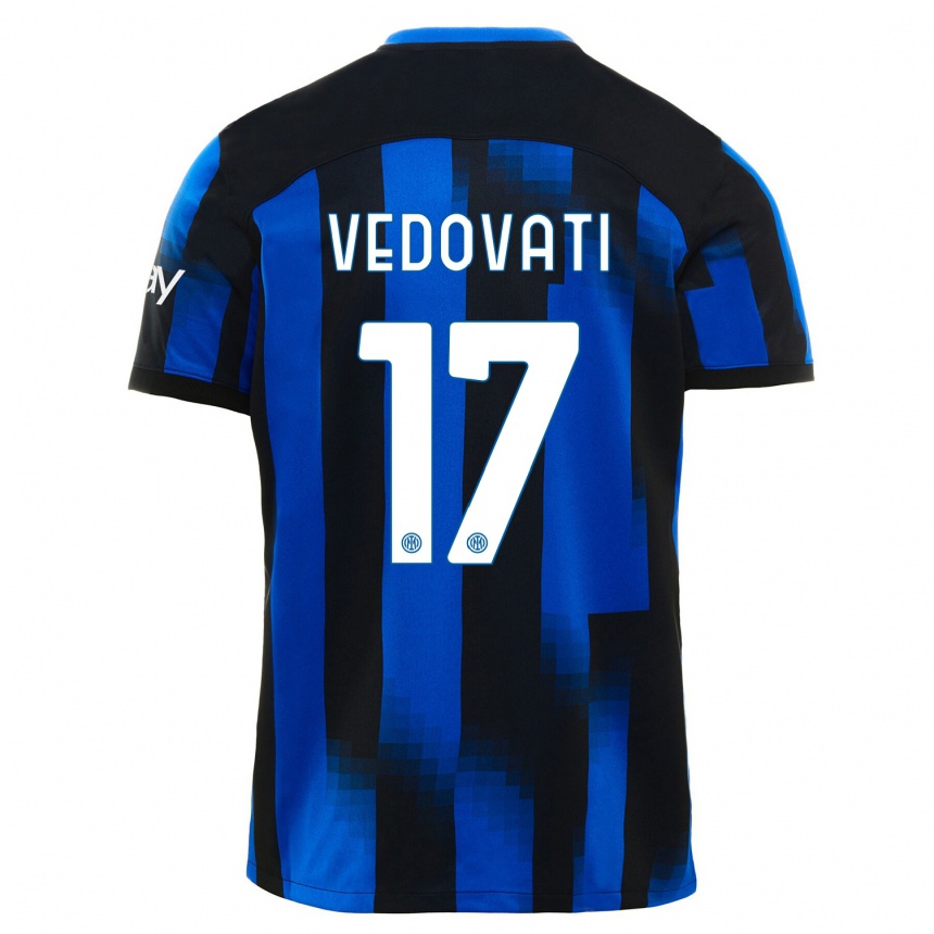 メンズフットボールガブリエレ・ベドヴァティ#17ブラックブルーホームシャツ2023/24ジャージーユニフォーム