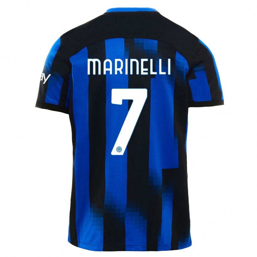 メンズフットボールグロリア・マリネリ#7ブラックブルーホームシャツ2023/24ジャージーユニフォーム