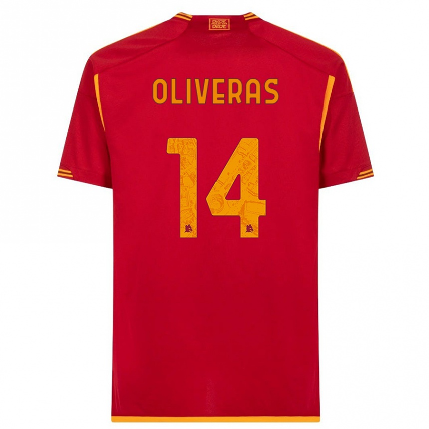 メンズフットボールヤン・オリベラス#14赤ホームシャツ2023/24ジャージーユニフォーム