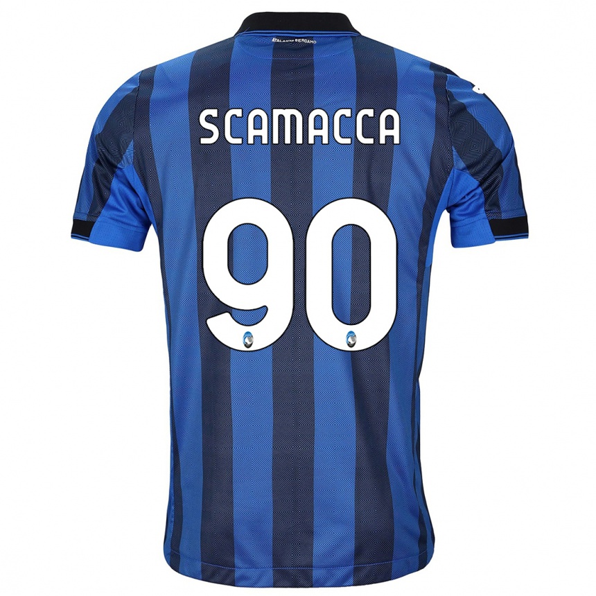 メンズフットボールジャンルカ・スカマッカ#90ブラックブルーホームシャツ2023/24ジャージーユニフォーム