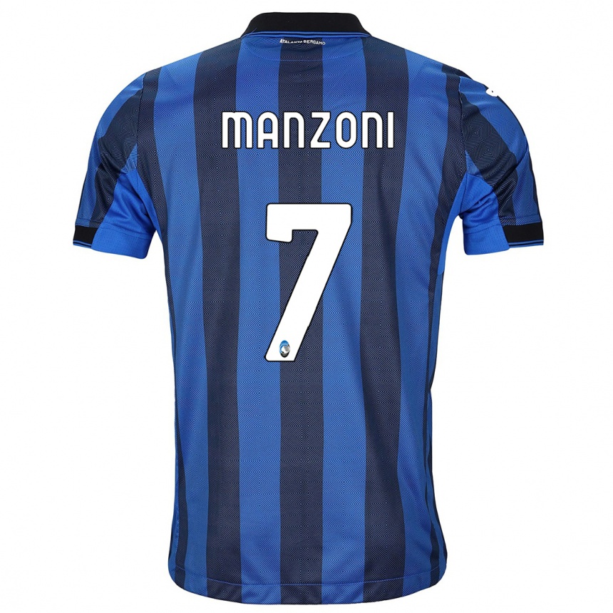 メンズフットボールアルベルト・マンゾーニ#7ブラックブルーホームシャツ2023/24ジャージーユニフォーム