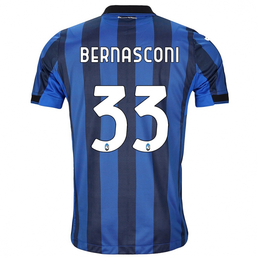 メンズフットボールロレンツォ・ベルナスコーニ#33ブラックブルーホームシャツ2023/24ジャージーユニフォーム