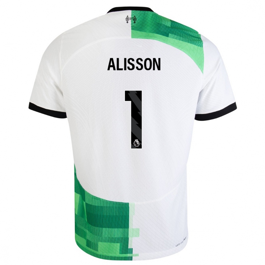 メンズフットボールアリソン・ラムセス・ベッカー#1ホワイトグリーンアウェイシャツ2023/24ジャージーユニフォーム