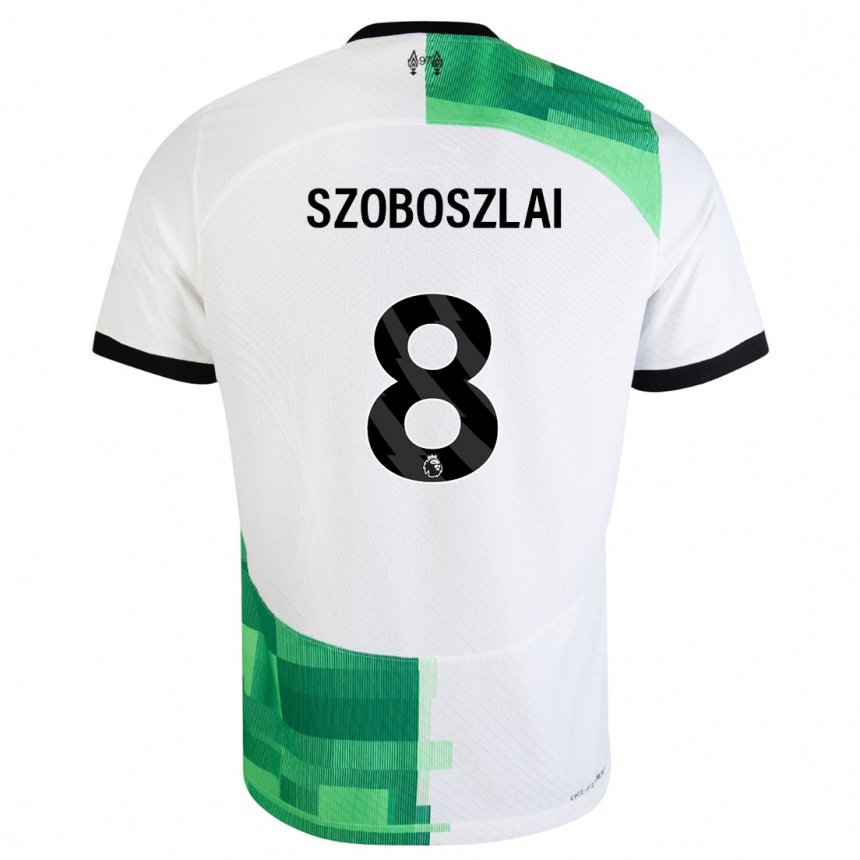メンズフットボールソボスライ・ドミニク#8ホワイトグリーンアウェイシャツ2023/24ジャージーユニフォーム
