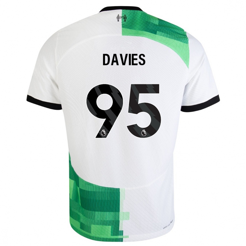 メンズフットボールハーベイ・デイビス#95ホワイトグリーンアウェイシャツ2023/24ジャージーユニフォーム