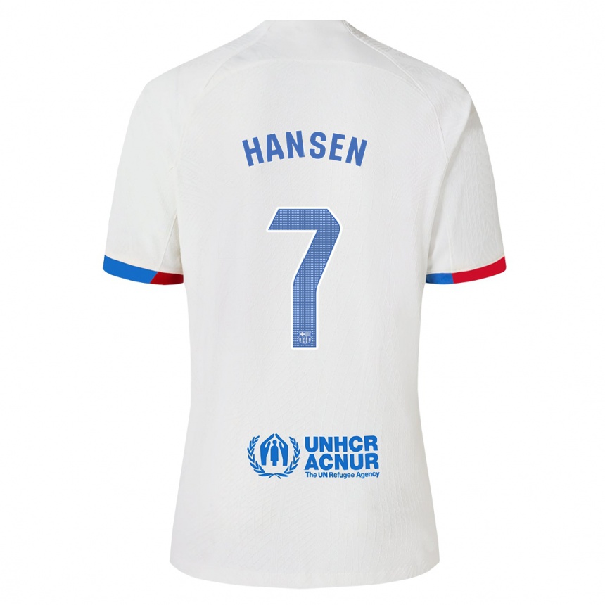 メンズフットボールキャロライン・グラハム・ハンセン#7白アウェイシャツ2023/24ジャージーユニフォーム