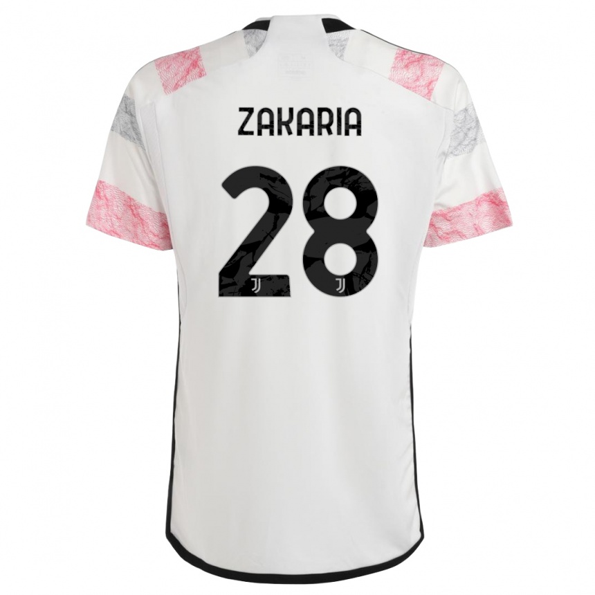 メンズフットボールデニス・ザカリア#28ホワイトピンクアウェイシャツ2023/24ジャージーユニフォーム