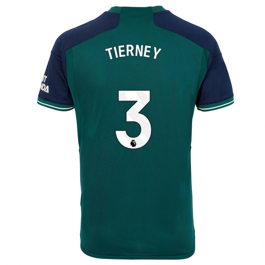 メンズフットボールキーラン・ティアニー#3緑サードユニフォームシャツ2023/24ジャージーユニフォーム