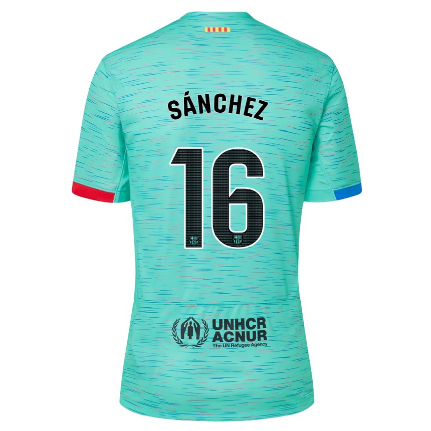 メンズフットボールエドゥ・サンチェス#16ライトアクアサードユニフォームシャツ2023/24ジャージーユニフォーム