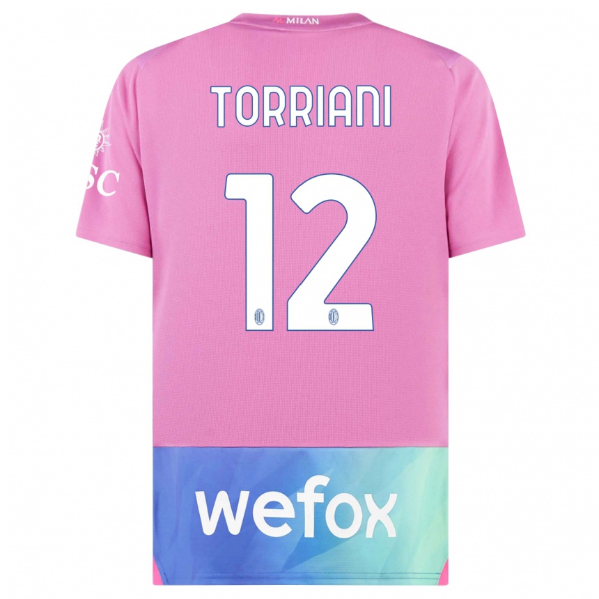 メンズフットボールロレンツォ・トリアーニ#12ピンクパープルサードユニフォームシャツ2023/24ジャージーユニフォーム