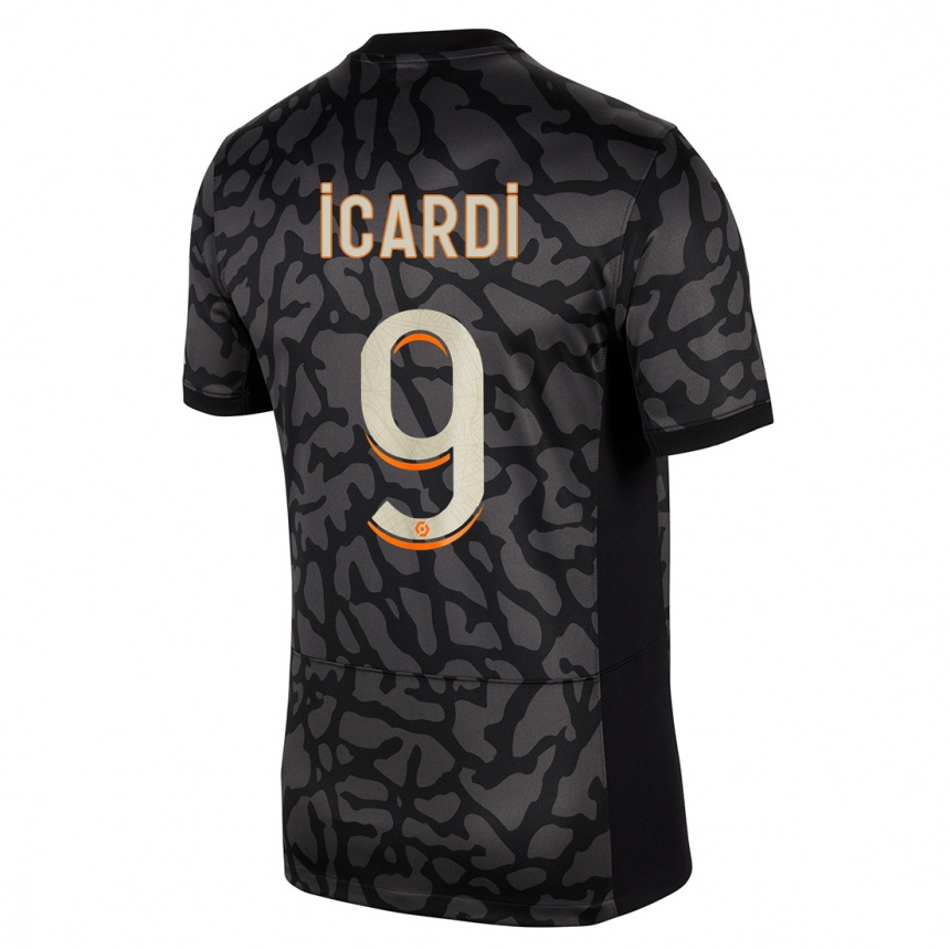 メンズフットボールマウロ・イカルディ#9黒サードユニフォームシャツ2023/24ジャージーユニフォーム