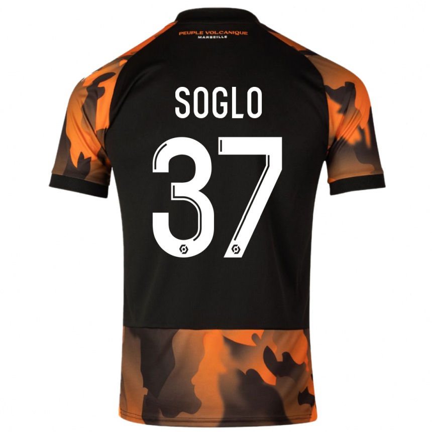 メンズフットボールエムラン・ソグロ#37ブラックオレンジサードユニフォームシャツ2023/24ジャージーユニフォーム