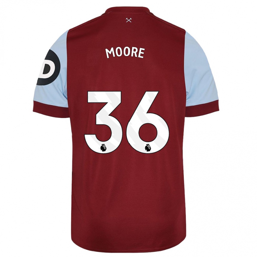 レディースフットボールショーン・ムーア#36マルーンホームシャツ2023/24ジャージーユニフォーム