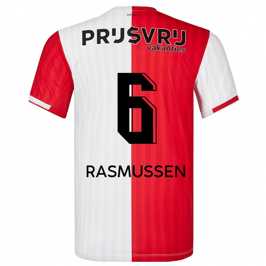 レディースフットボールヤコブ・ラスムッセン#6赤白ホームシャツ2023/24ジャージーユニフォーム