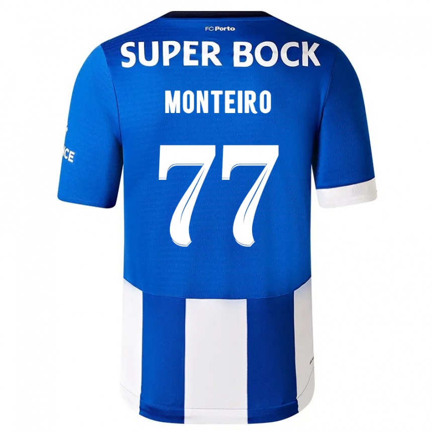 レディースフットボールルイ・モンテイロ#77ブルーホワイトホームシャツ2023/24ジャージーユニフォーム