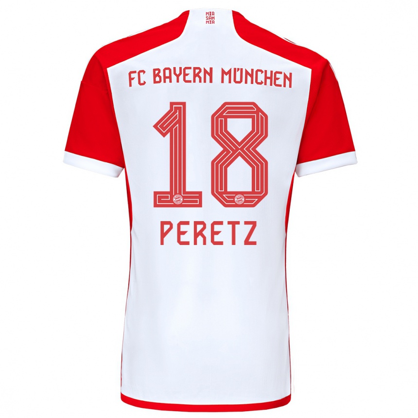 レディースフットボールダニエル・ペレツ#18赤白ホームシャツ2023/24ジャージーユニフォーム