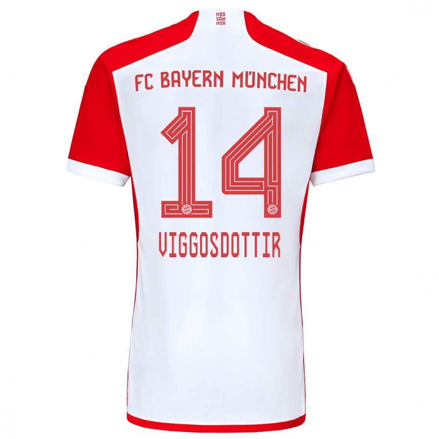 レディースフットボールグロディス・ペルラ・ヴィゴスドッティル#14赤白ホームシャツ2023/24ジャージーユニフォーム