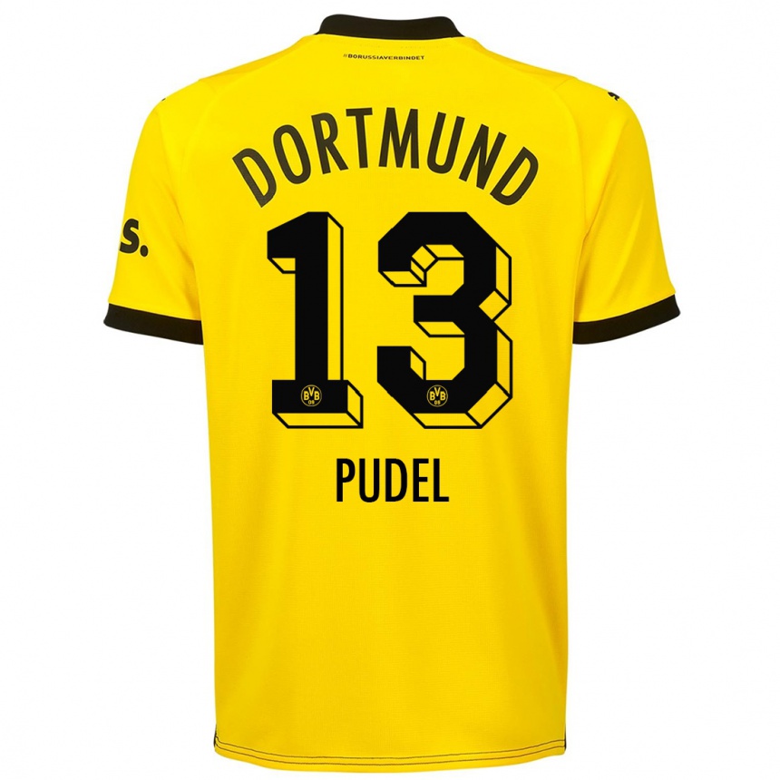 レディースフットボールビャルネ・プデル#13黄色ホームシャツ2023/24ジャージーユニフォーム