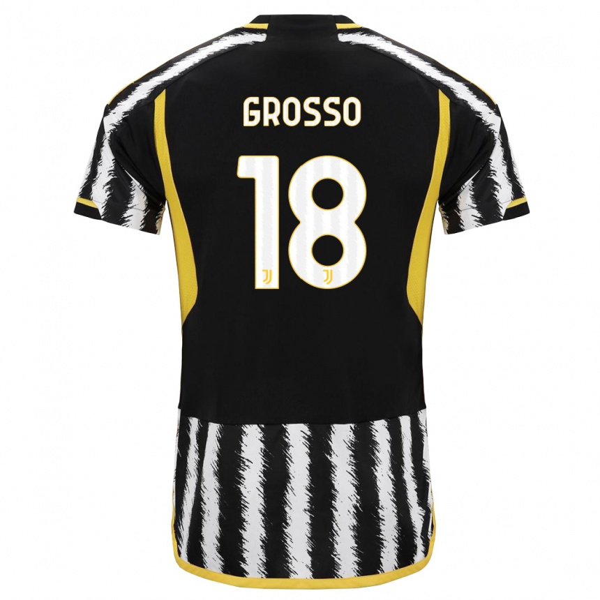 レディースフットボールフィリッポ・グロッソ#18黒、白ホームシャツ2023/24ジャージーユニフォーム