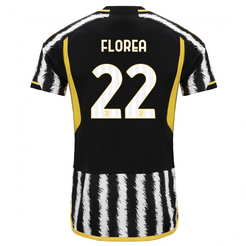 レディースフットボールアンドレイ・フロレア#22黒、白ホームシャツ2023/24ジャージーユニフォーム