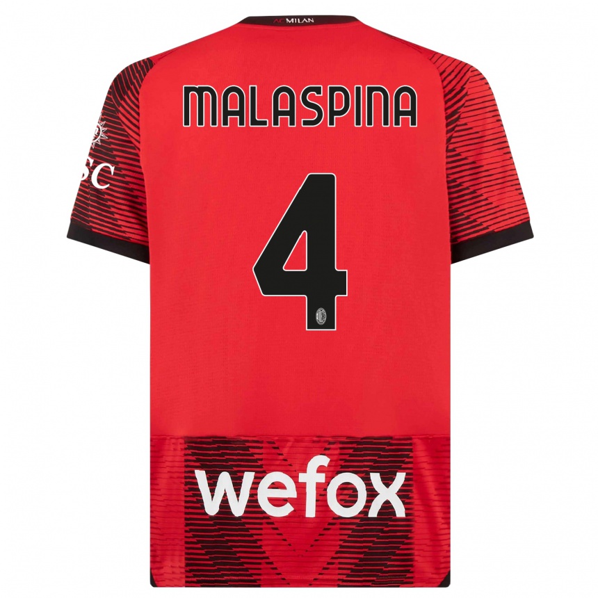 レディースフットボールマッティア・マラスピーナ#4赤、黒ホームシャツ2023/24ジャージーユニフォーム