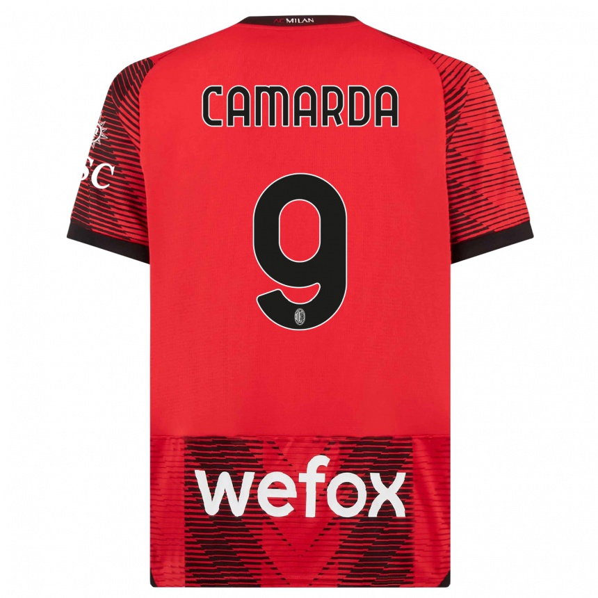 レディースフットボールフランチェスコ・カマルダ#9赤、黒ホームシャツ2023/24ジャージーユニフォーム