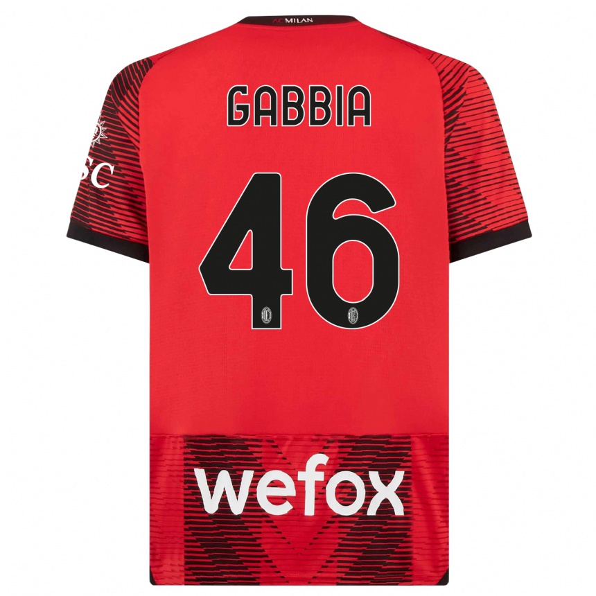 レディースフットボールマッテオ・ガッビア#46赤、黒ホームシャツ2023/24ジャージーユニフォーム