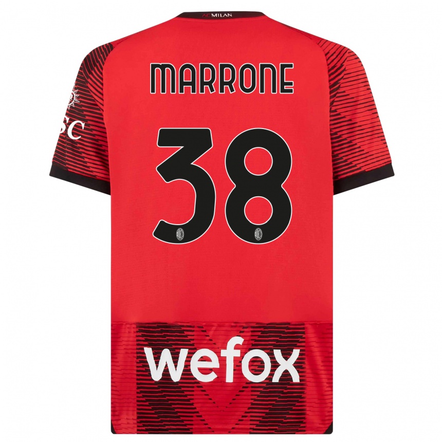 レディースフットボールフェデリコ・マッローネ#38赤、黒ホームシャツ2023/24ジャージーユニフォーム