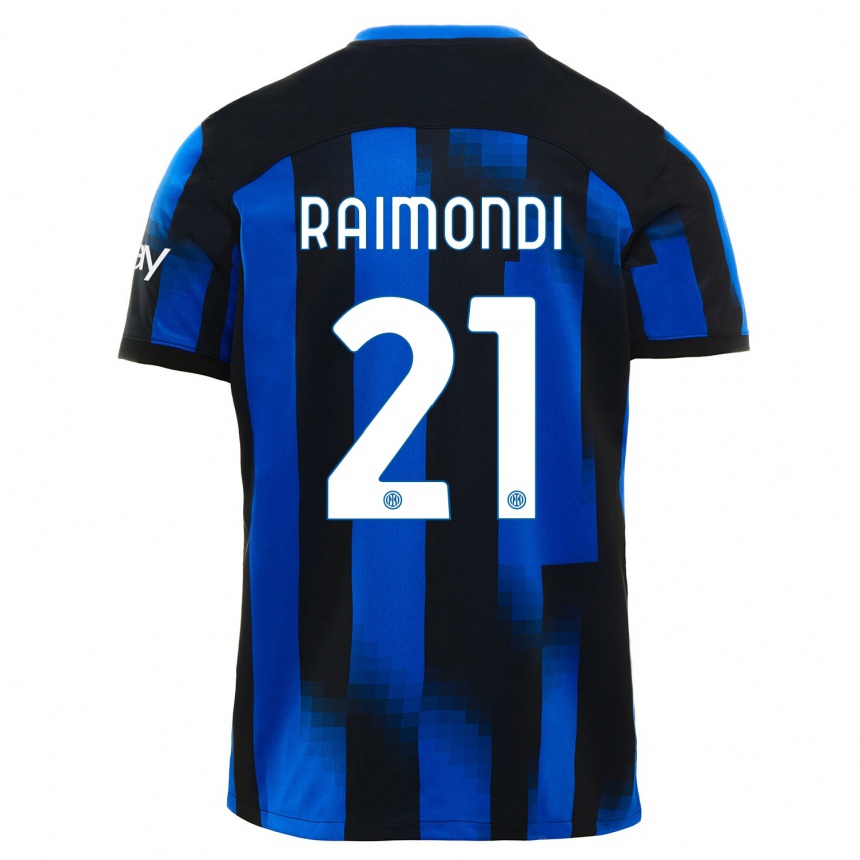 レディースフットボールパオロ・ライモンディ#21ブラックブルーホームシャツ2023/24ジャージーユニフォーム