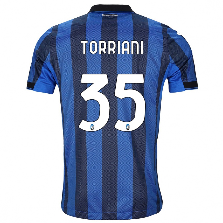 レディースフットボールアンドレア・トリアーニ#35ブラックブルーホームシャツ2023/24ジャージーユニフォーム