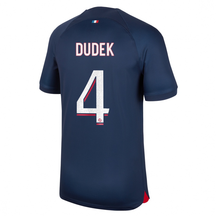 レディースフットボールパウリナ・ドゥデク#4青赤ホームシャツ2023/24ジャージーユニフォーム