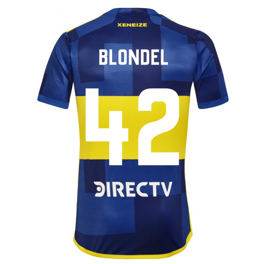レディースフットボールルーカス・ブロンデル#42濃い青 黄色ホームシャツ2023/24ジャージーユニフォーム
