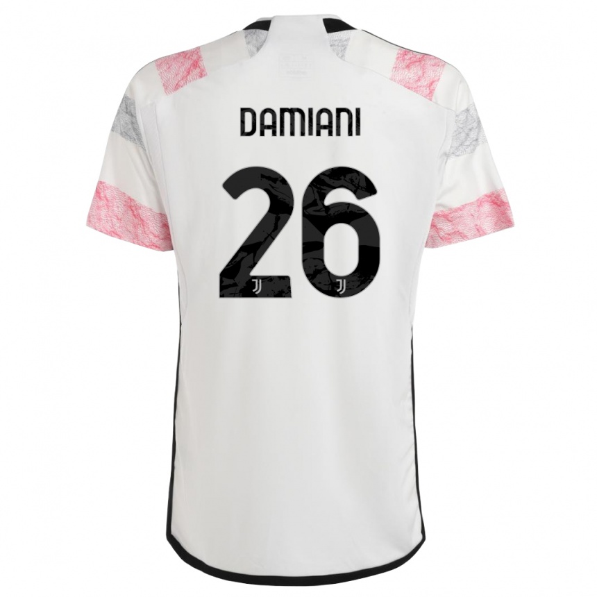 レディースフットボールサムエレ・ダミアーニ#26ホワイトピンクアウェイシャツ2023/24ジャージーユニフォーム