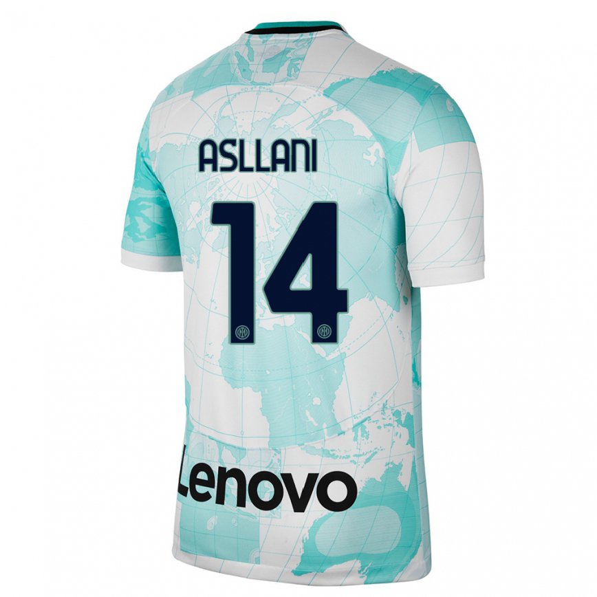 メンズフットボールクリスティアン・アスラニ#14ライトグリーン白サードユニフォームシャツ2022/23ジャージーユニフォーム