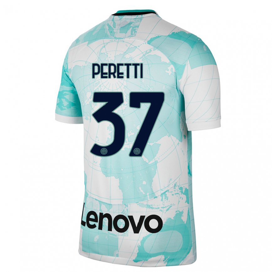 メンズフットボールロレンツォ・ペレッティ#37ライトグリーン白サードユニフォームシャツ2022/23ジャージーユニフォーム