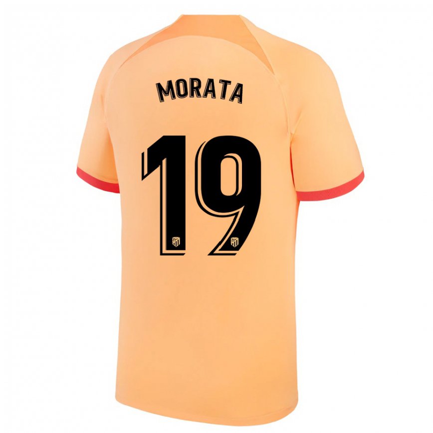 レディースフットボールアルバロ・モラタ#19ライトオレンジサードユニフォームシャツ2022/23ジャージーユニフォーム