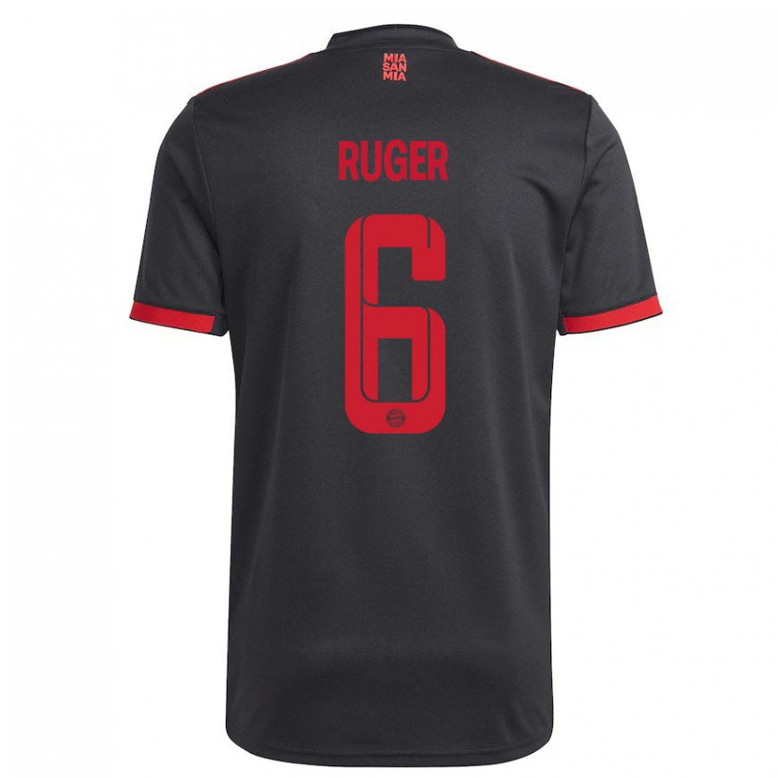 レディースフットボールカート・ルガー#6黒と赤サードユニフォームシャツ2022/23ジャージーユニフォーム